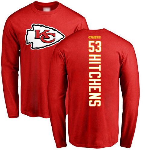 Men Kansas City Chiefs #53 Hitchens Anthony Red Backer Long Sleeve NFL T Shirt->nfl t-shirts->Sports Accessory